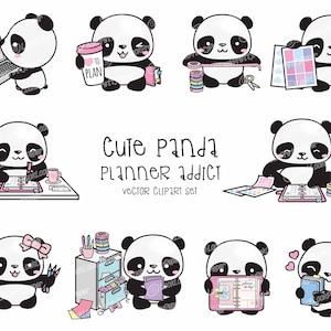 Premium Vector Clipart Kawaii Panda Cute Panda Planning Clipart Instant  Download Kawaii Clipart 