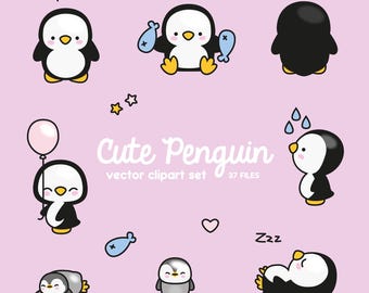 Premium Vector Clipart - Kawaii Penguins - Cute Penguins Clipart Set - High Quality Vectors - Instant Download - Kawaii Clipart