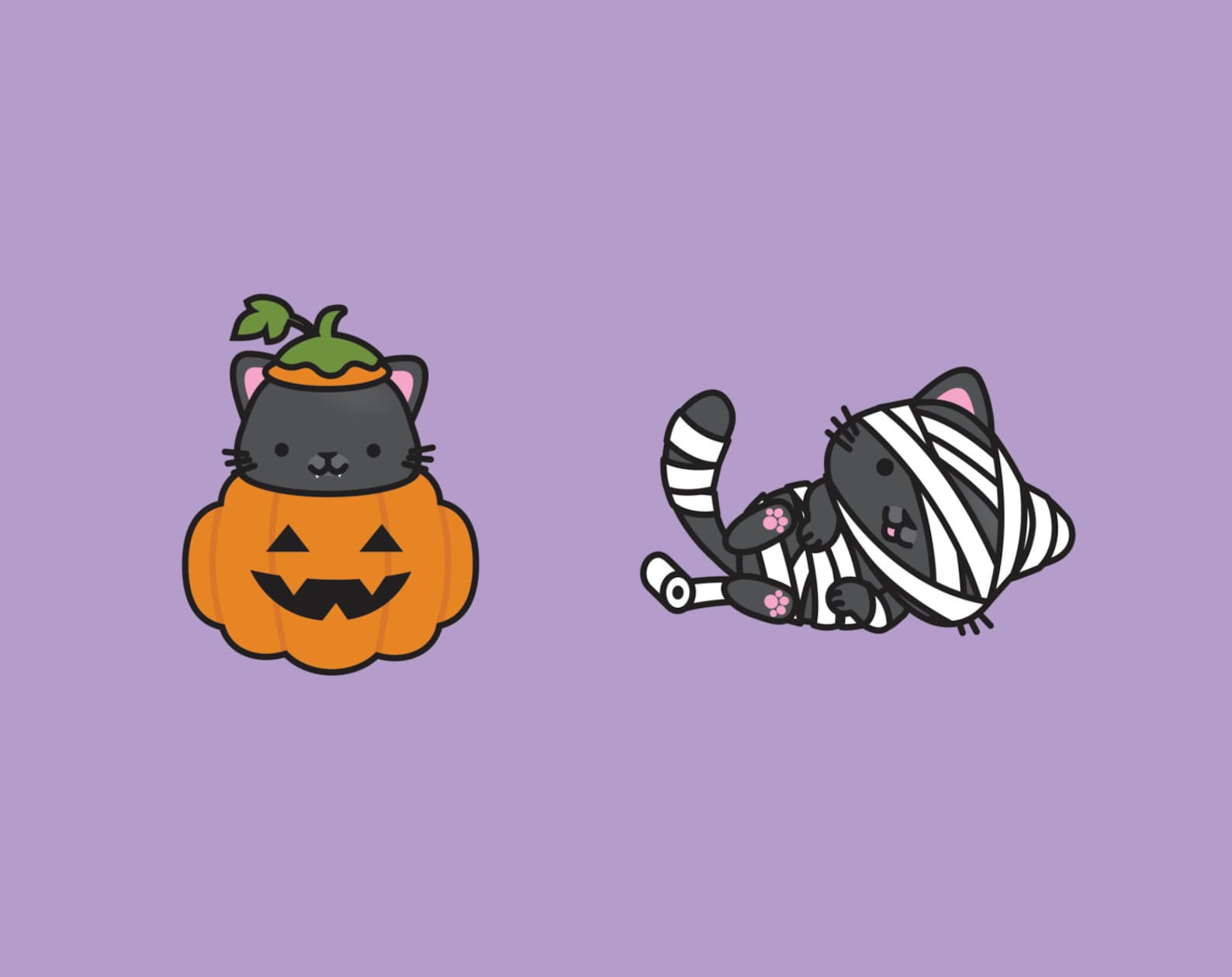Premium Vector Clipart - Kawaii Halloween Cats - Cute Halloween Cats