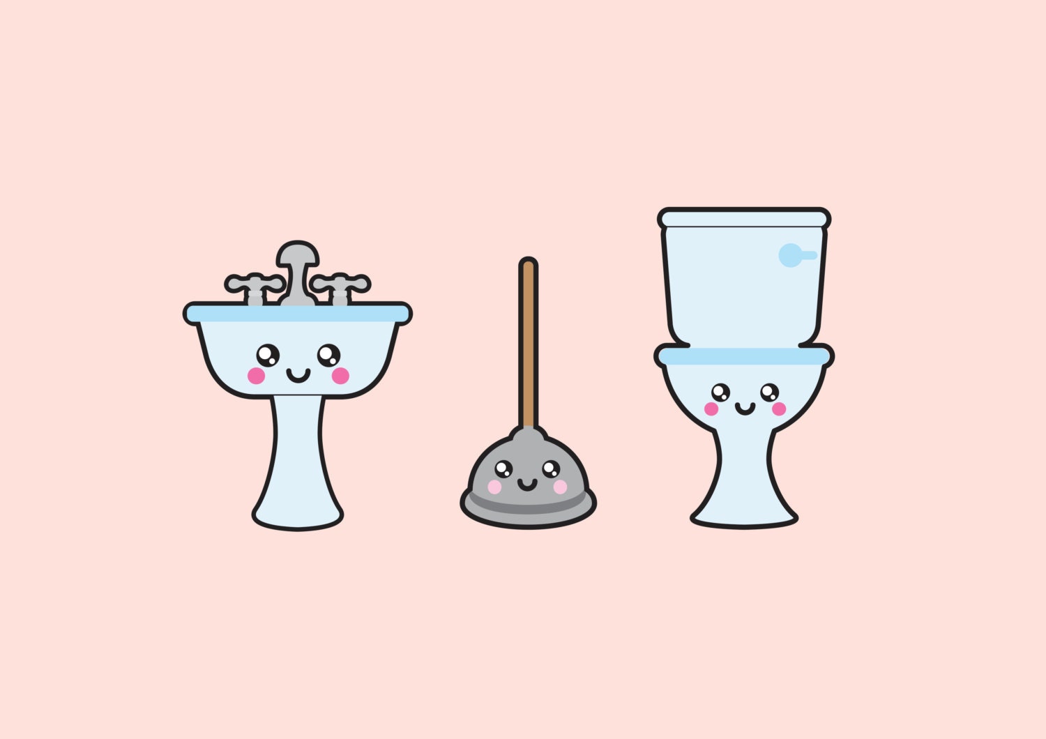 Premium Vector Clipart Kawaii Bathroom Clipart Kawaii Etsy