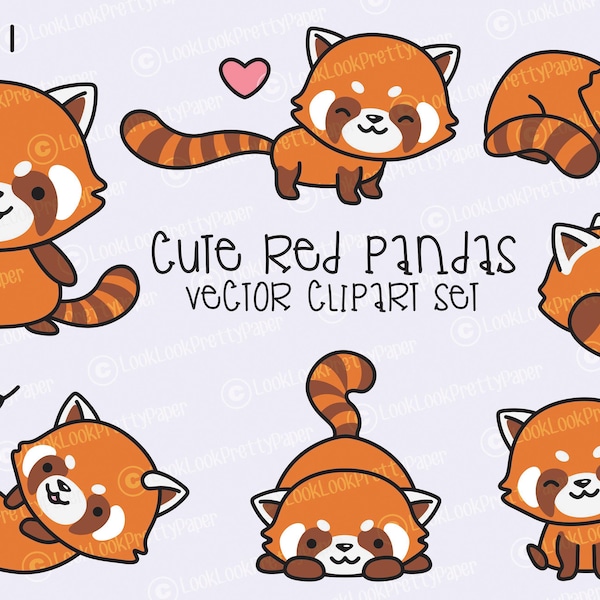 Premium Vector Clipart - Kawaii Red Pandas - Cute Red Panda Clipart Set - High Quality Vectors - Instant Download - Kawaii Clipart