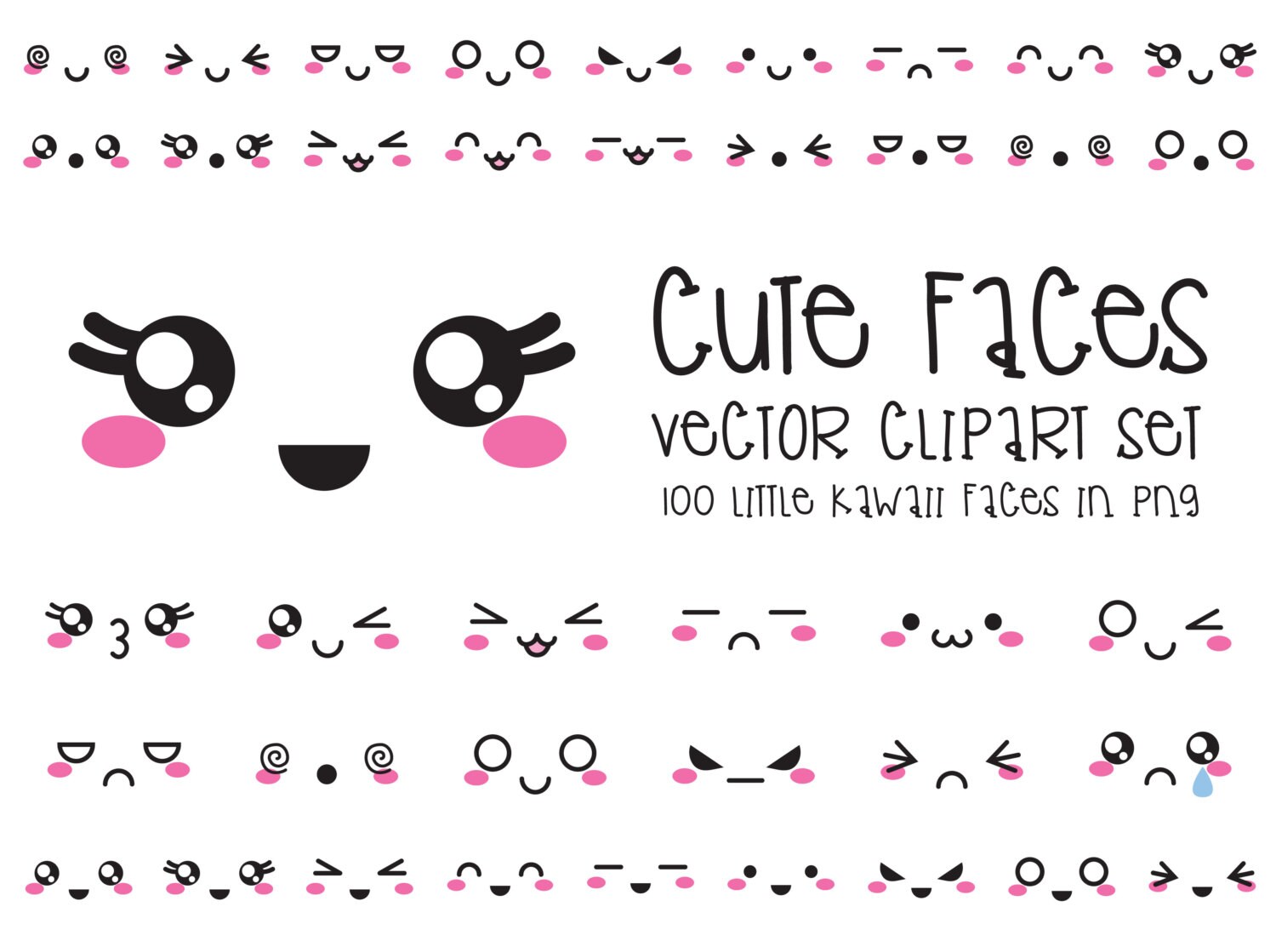 Set Vector Cartoon Anime Style Expressions Inglês Kawaii Caras