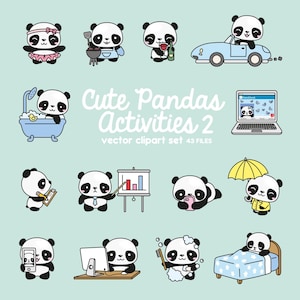 Premium Vector Clipart - Kawaii Panda - Cute Panda Planning Clipart - Even More Pandas - Instant Download - Kawaii Clipart