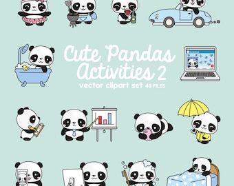 Premium Vector Clipart - Kawaii Panda - Cute Panda Planning Clipart - Even More Pandas - Instant Download - Kawaii Clipart