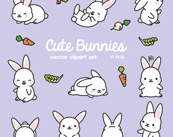 Premium Vector Clipart - Kawaii Bunny - Cute Bunny Clipart Set - High Quality Vectors - Instant Download - Kawaii Clipart