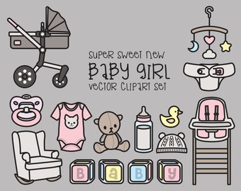 Premium Vector Clipart - Kawaii Baby Girl Clipart - Pretty Maternity Clip Art Set - High Quality Vectors - Cute Clipart - Baby Clipart Set