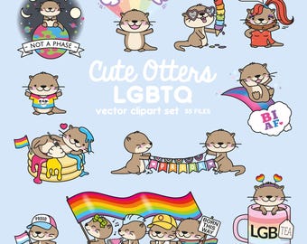 Premium Vector Clipart - Kawaii LGBTQ Pride Otter - Cute Otter Queer Pride Clipart - Instant Download - Kawaii Clipart