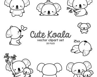 Premium Vektor Clipart - Kawaii Koala Umrisse - Süße Koala Umrisse - Clipart Set - hochwertige Vektoren - Sofort Download