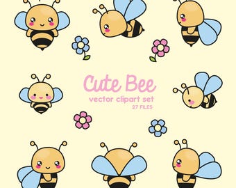 Premium Vector Clipart - Kawaii Bees - Cute Bees Clipart Set - High Quality Vectors - Instant Download - Kawaii Clipart