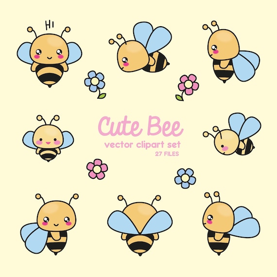 Premium Vector Clipart - Kawaii Bees - Cute Bees Clipart Set - High Quality Vectors - Instant Download - Kawaii Clipart