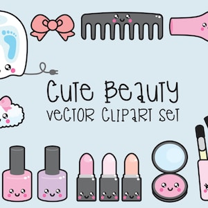 Premium Vector Clipart - Kawaii Beauty Clipart - Kawaii Beauty Clip art Set - High Quality Vectors - Instant Download - Kawaii Spa Clipart