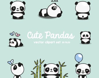 Premium Vektor Clipart - Kawaii Pandas - süsse Pandas Clipart Set - hochwertige Vektoren - Instant Download - Kawaii Clipart