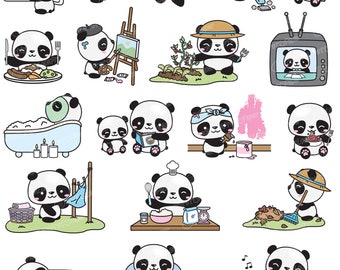 Premium Vector Clipart - Kawaii Panda - Cute Pandas Planner Addict Clipart  - Panda Loves Planning - Instant Download - Kawaii Clipart