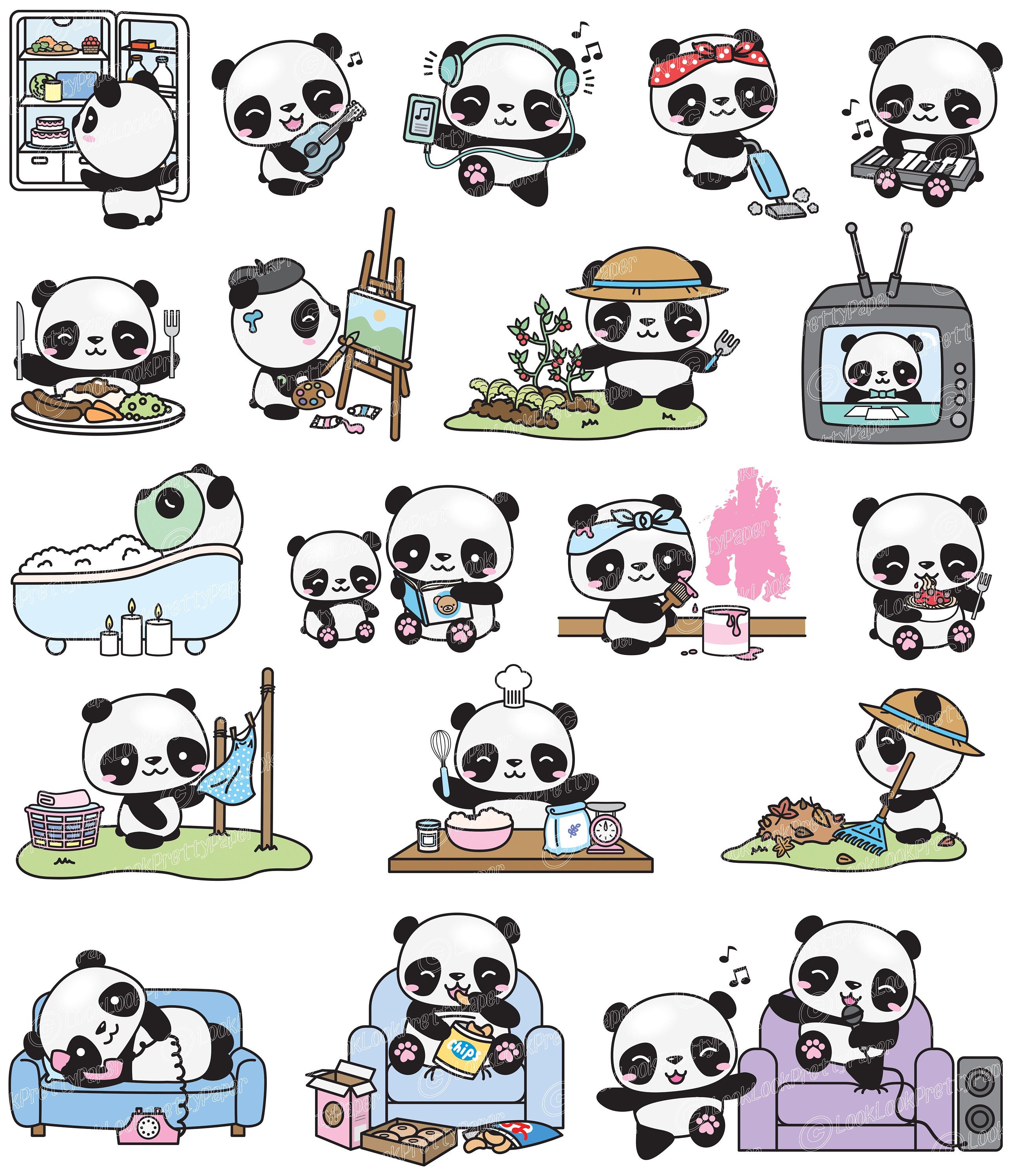 Premium Vector Clipart - Kawaii Panda - Cute Pandas Planner Addict Clipart  - Panda Loves Planning - Instant Download - Kawaii Clipart