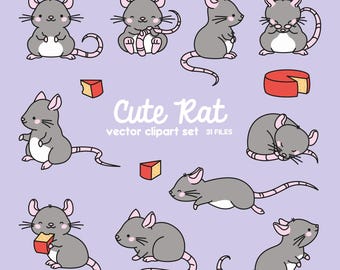 Premium Vector Clipart - Kawaii Rats - Cute Rat Clipart Set - High Quality Vectors - Instant Download - Kawaii Clipart