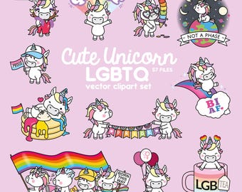 Premium Vector Clipart - Kawaii LGBTQ Pride Unicorn - Cute Unicorn Queer Pride Clipart - Instant Download - Kawaii Clipart