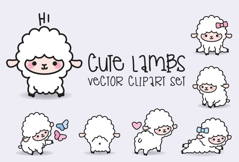 Premium Vector Clipart Kawaii Lambs Cute Lamb Clipart Set High Quality Vectors Instant Download Kawaii Clipart Kawaii Sheep image 1