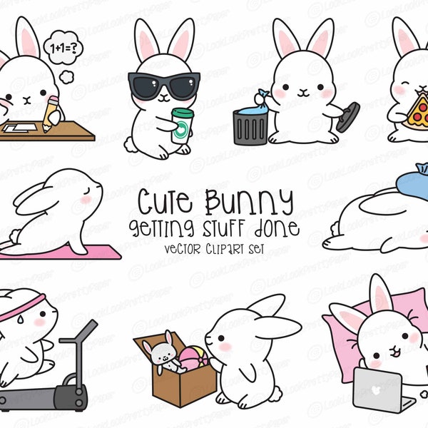 Premium Vector Clipart - Kawaii Bunny - Cute Bunny Planning Clipart - Instant Download - Kawaii Clipart