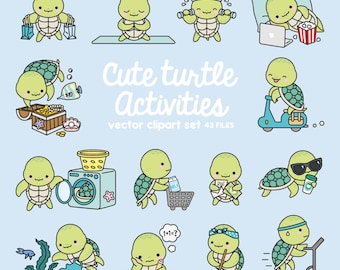 Premium Vektor Clipart - Kawaii Schildkröte - süße Meeresschildkröte Planung Clipart - Instant Download - Kawaii Clipart