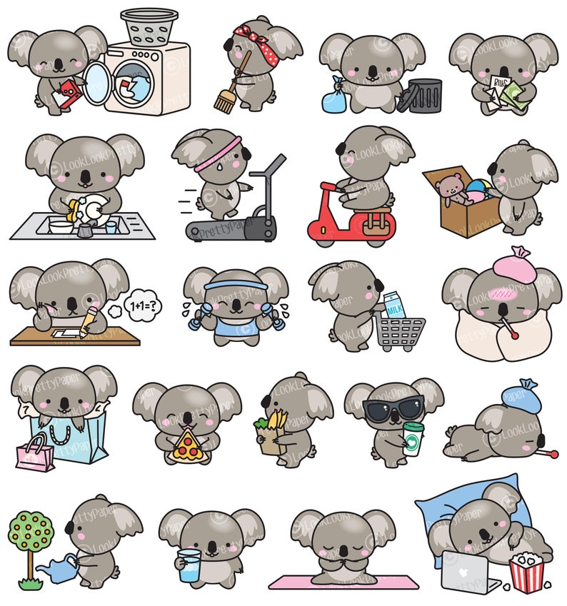 Download Premium Vector Clipart Kawaii Koala Cute Koala Planning | Etsy