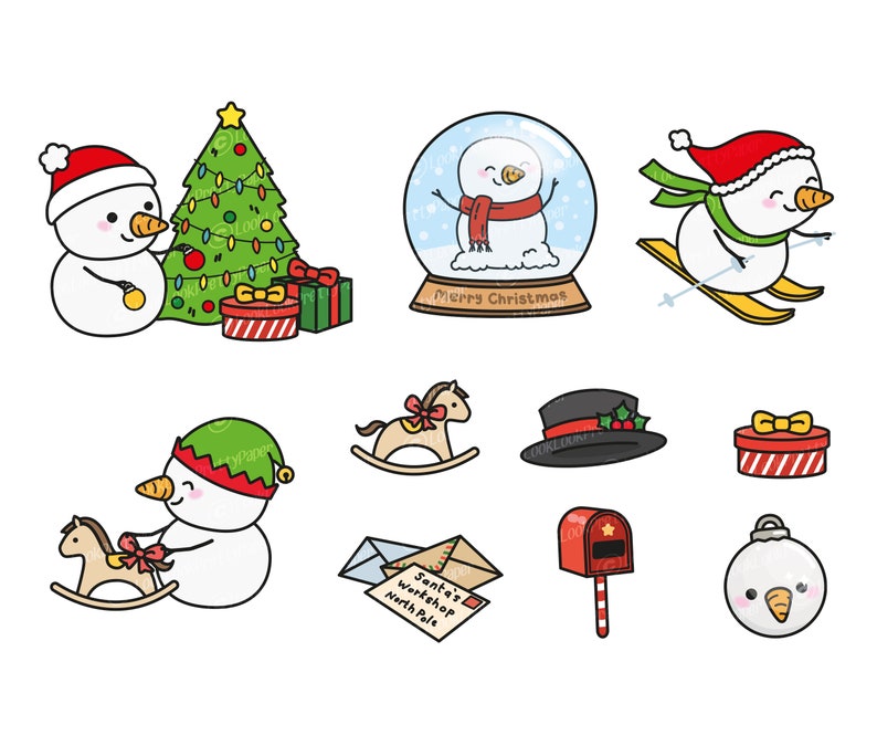 Premium Vector Clipart - Kawaii Snowman - Cute Christmas Snowmen ...