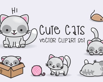 Premium Vector Clipart - Kawaii Cats - Cute Cats Clipart Set - High Quality Vectors - Instant Download - Kawaii Clipart