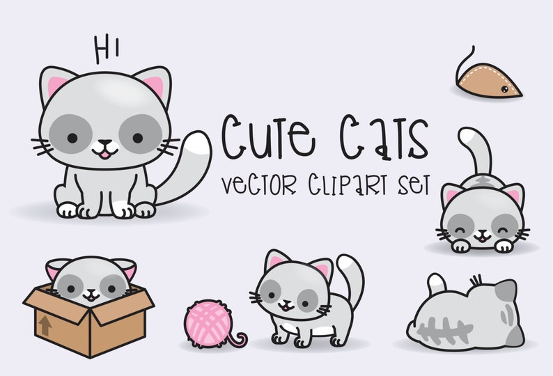 Premium Vector Clipart Kawaii Cats Cute Cats Clipart Set | Etsy