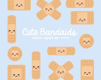 Premium Vector Clipart - Kawaii Bandaids - Cute Bandaids Clipart Set - High Quality Vectors - Instant Download - Kawaii Clipart