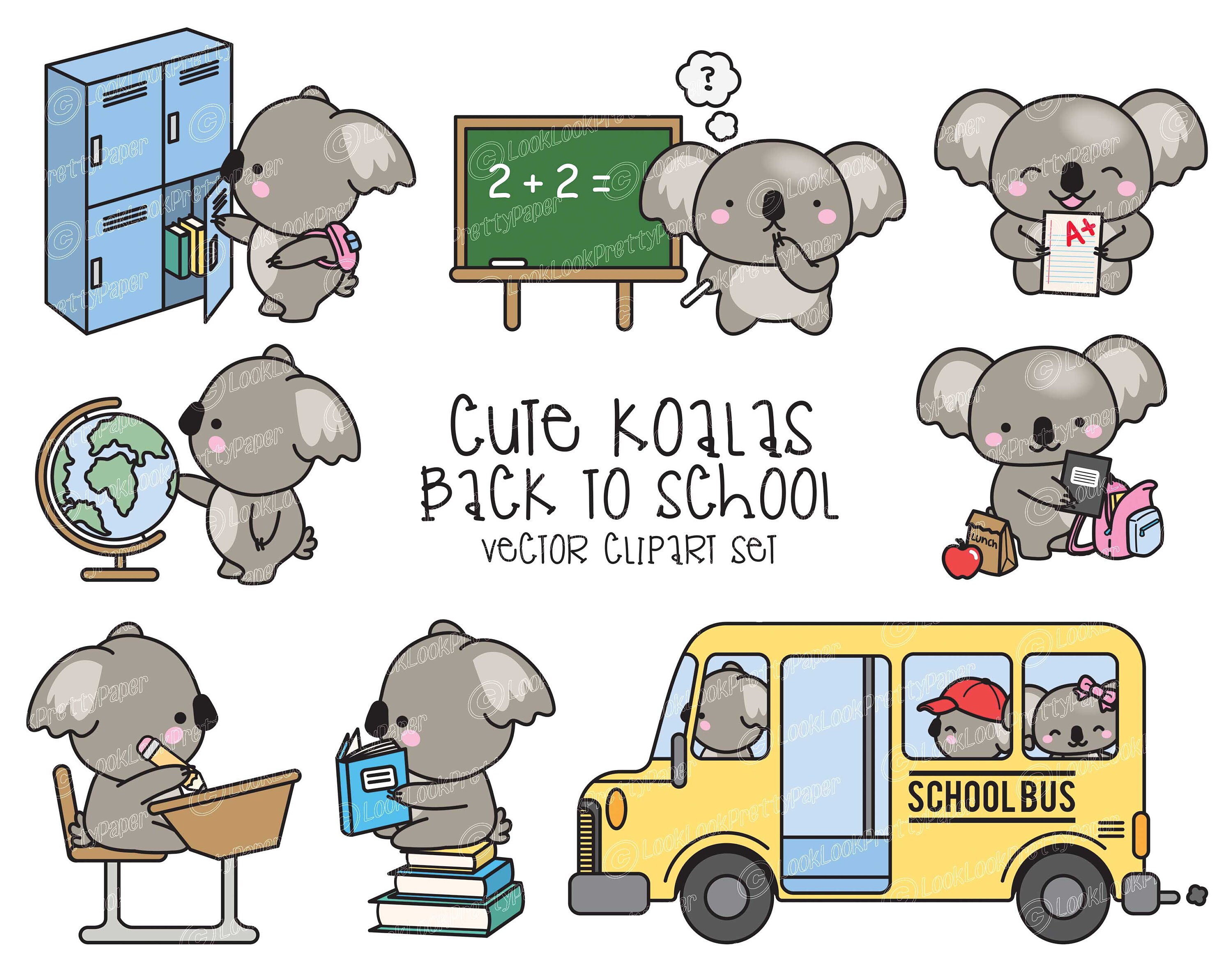 Premium Vector Clipart Kawaii Koalas Back To School Cute Etsy