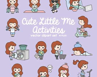 Premium Vector Clipart - Cute Me - Kawaii Girl - Cute Girl Planning Clipart - Red Hair - Kawaii Clipart