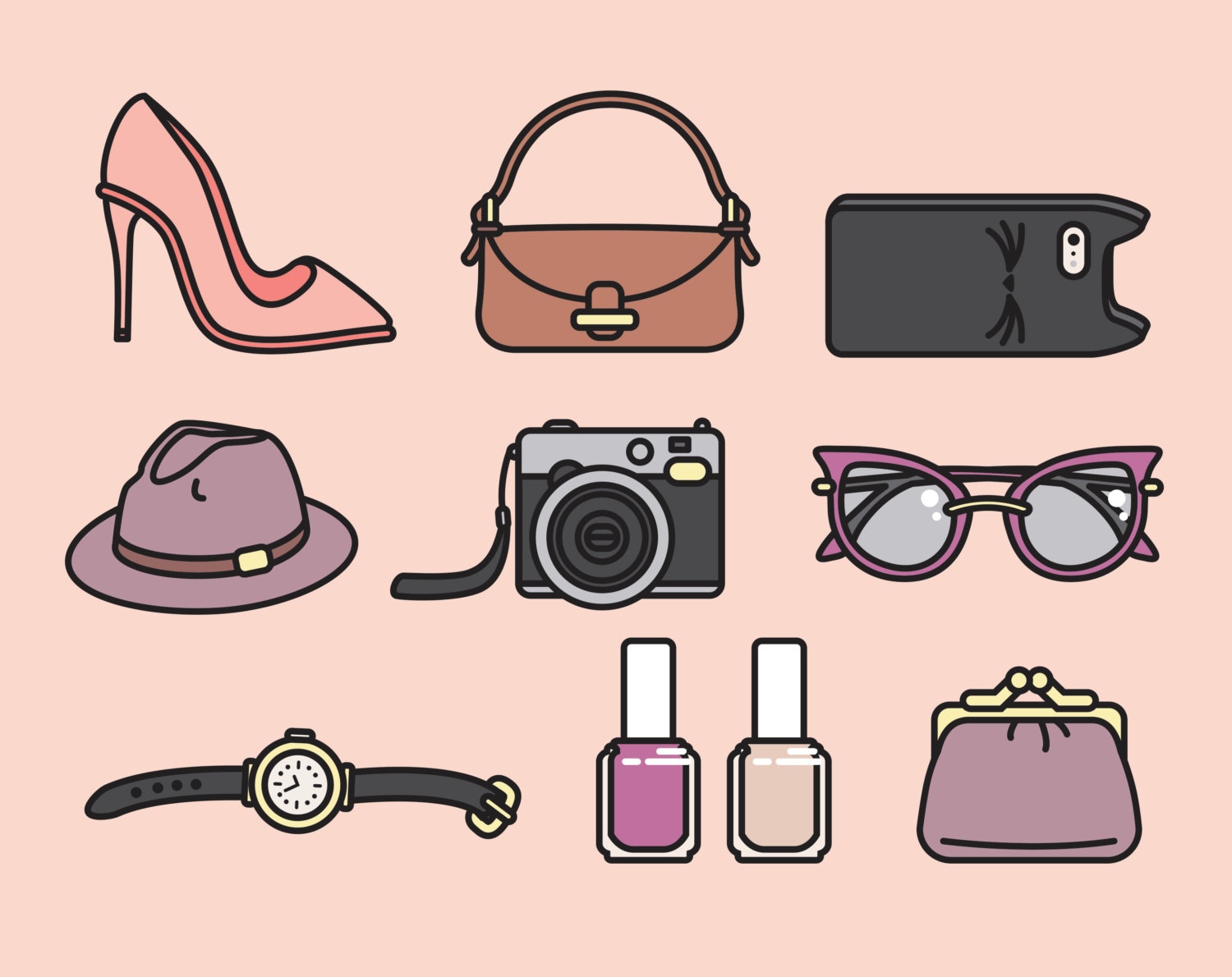 Premium Vector Clipart Pretty Accessories Clipart Kawaii - Etsy Australia