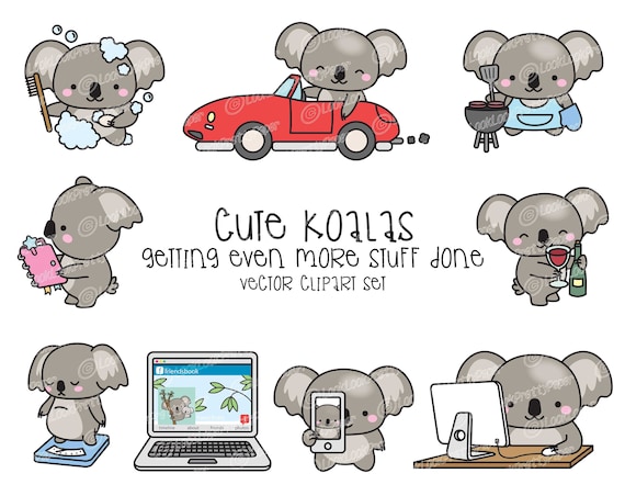 Premium Vector Clipart Kawaii Koala Cute Koala Planning Clipart Ottenere  ancora più cose fatte Download istantaneo Kawaii Clipart -  Italia