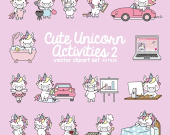 Premium Vector Clipart - Kawaii Unicorn - Cute Unicorn Planning Clipart - Even More Unicorns - Instant Download - Kawaii Clipart