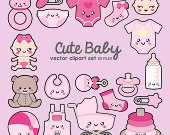 Premium vectorillustraties - kawaii baby-clipart - kawaii baby-illustraties set - hoge kwaliteit vectoren - direct downloaden - kawaii moederschap-clipart