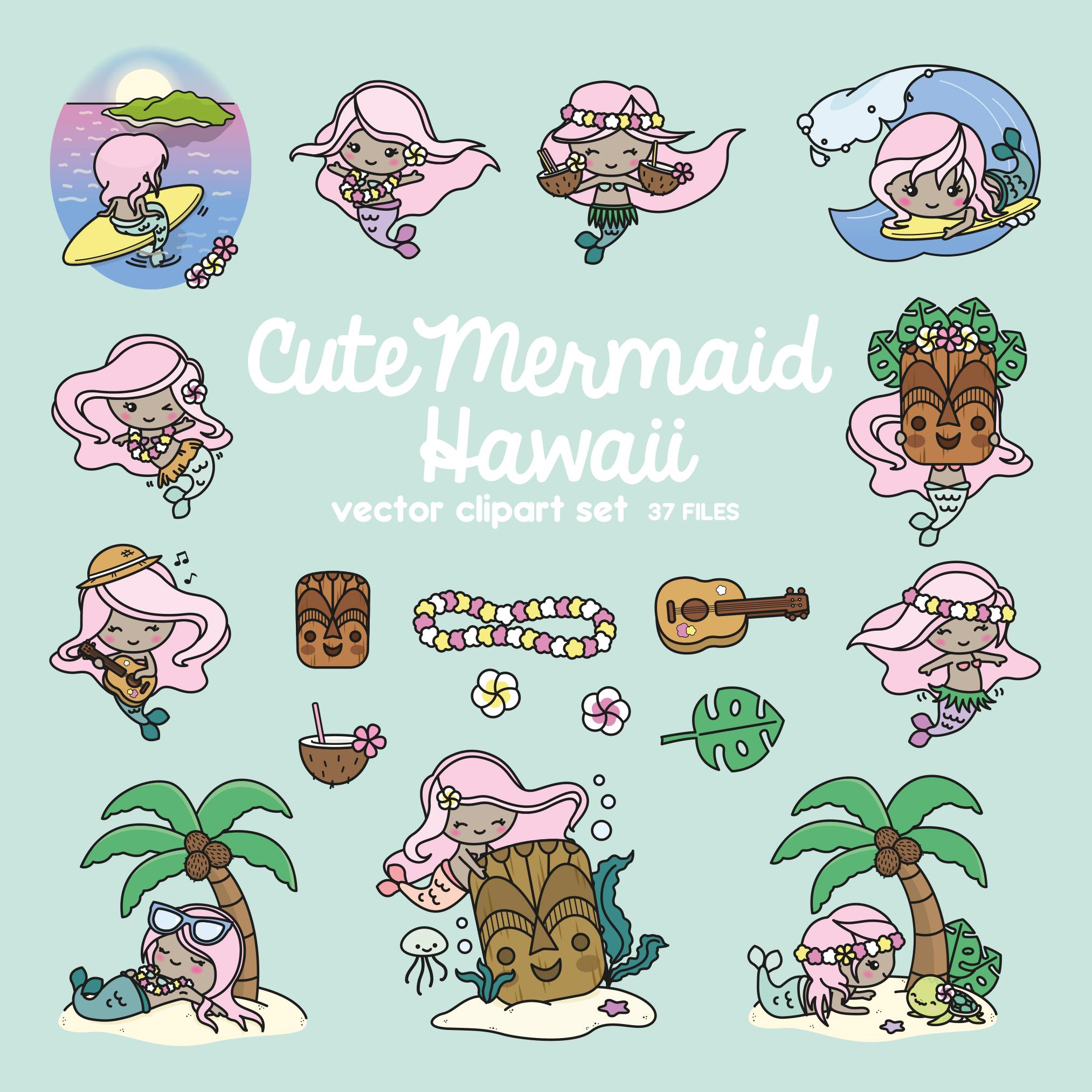 Imágenes vectoriales premium - Sirena Kawaii - Linda sirena en imágenes  prediseñadas de Hawái - Hawái - Descarga instantánea - Imágenes prediseñadas, image size:2026x2026