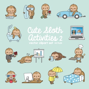 Premium Vector Clipart - Kawaii Sloth - Cute Sloth Clipart - Even More Sloths - Instant Download - Kawaii Clipart