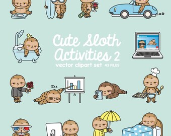 Premium Vektor Clipart - Kawaii Faultier - Süße Faultier Clipart - Noch mehr Faultiere - Instant Download - Kawaii Clipart