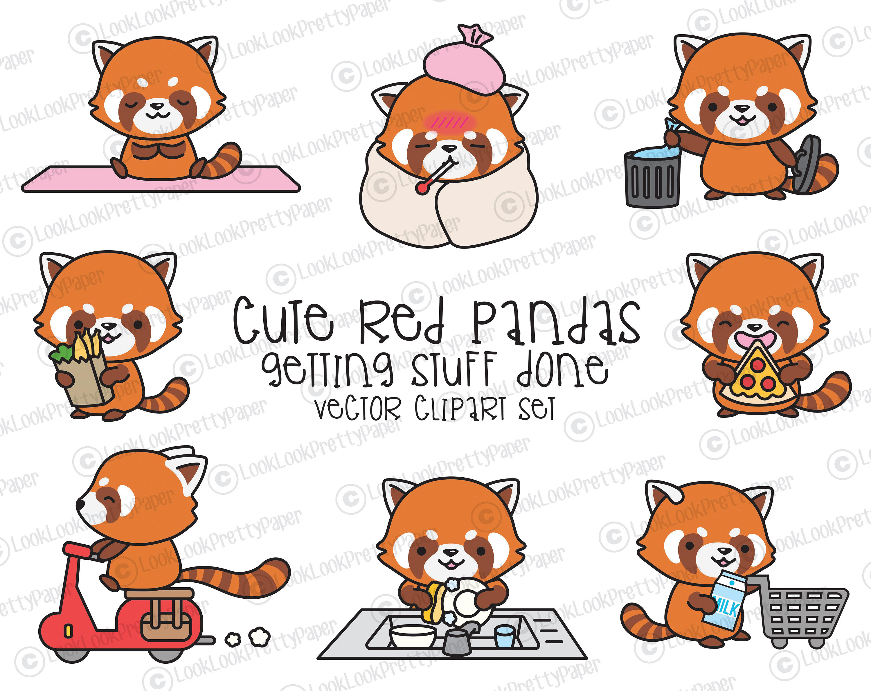 Premium Vector Clipart - Kawaii Panda - Cute Pandas Planner Addict Clipart  - Panda Loves Planning - Instant Download - Kawaii Clipart