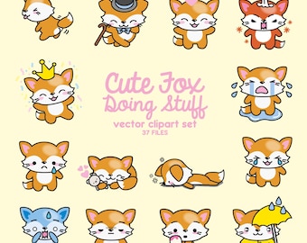 Premium Vector Clipart - Kawaii Floss the Fox - Cute Fox Clipart - High Quality Vectors - Instant Download - Kawaii Fox Clipart