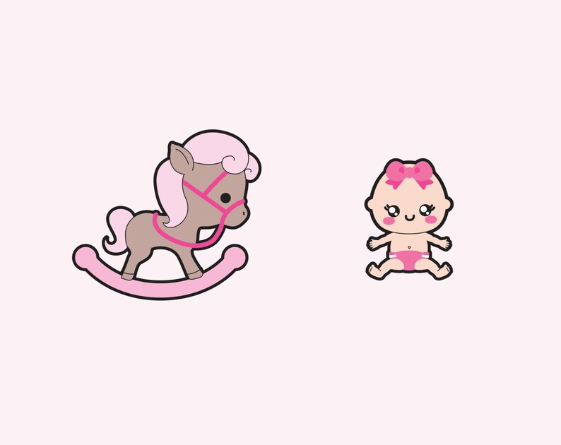 Peut inclure: Un cheval &agrave; bascule rose avec un corps brun et une crini&egrave;re et une queue roses. Un b&eacute;b&eacute; poup&eacute;e rose avec un n&oelig;ud rose sur la t&ecirc;te est &eacute;galement sur l'image.