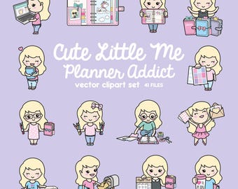 Premium Vector Clipart - Kawaii Girl - Cute Girl Planner Addict Clipart - Cute Me Loves Planning - Instant Download - Kawaii Clipart