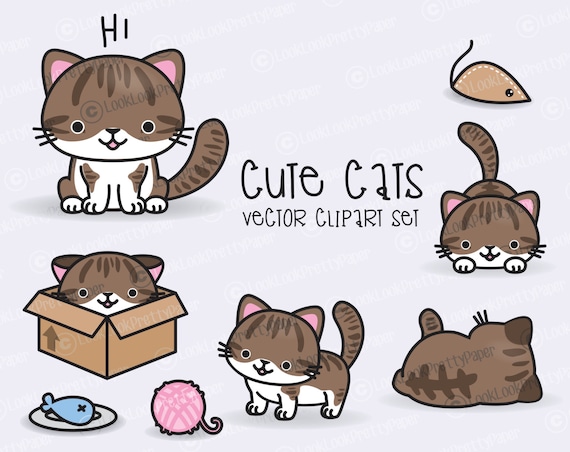 Premium Vector Clipart Kawaii Cats Cute Cats Clipart Set - Etsy ...