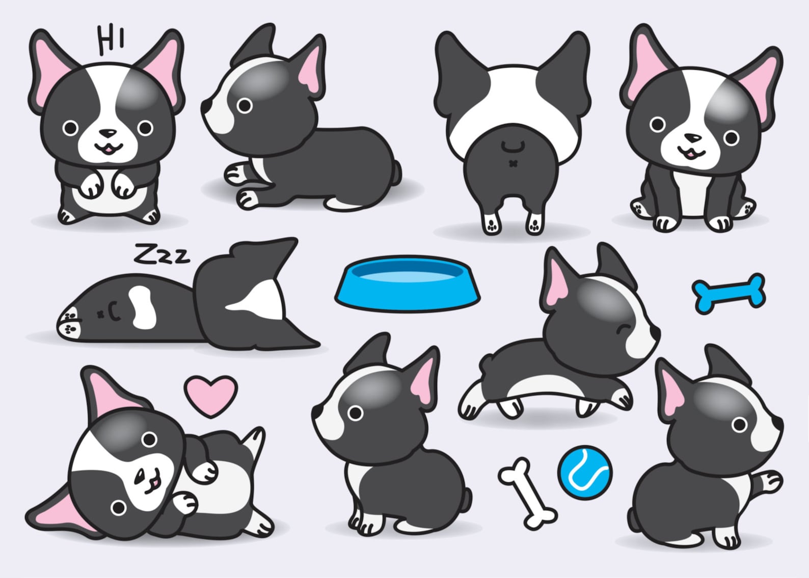 Premium Vector Clipart Kawaii Boston Terriers Cute Bostons - Etsy