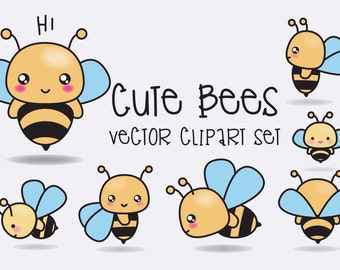Cute honey bee set lovely flying insects cartoon Vector Image