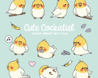 Premium Vector Clipart - Kawaii Cockatiel - Cute Cockatiel Clipart Set - High Quality Vectors - Instant Download - Kawaii Clipart