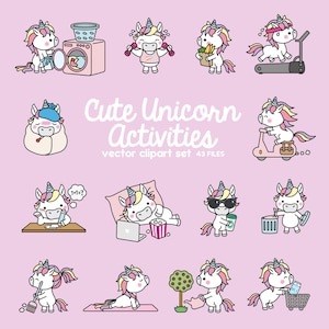 Premium Vector Clipart - Kawaii Unicorn - Cute Unicorn Planning Clipart - Instant Download - Kawaii Clipart