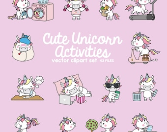 Premium Vektor Clipart - Kawaii Einhorn - Cute Unicorn Plannung Clipart - Instant Download - Kawaii Clipart