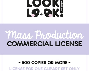 Commercial Use License - Mass Production License - 500 Copies or more - No Credit License - Good For One Clip Art Set