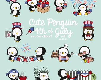 Premium Vektor Illustration - Kawaii Pinguin - 4. Juli Pinguin - 4
