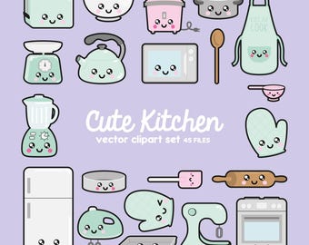 Premium Vector Clipart - Kawaii Kitchen Clipart - Kawaii Kitchen Clip art Set - High Quality Vectors - Instant Download - Kawaii Clipart
